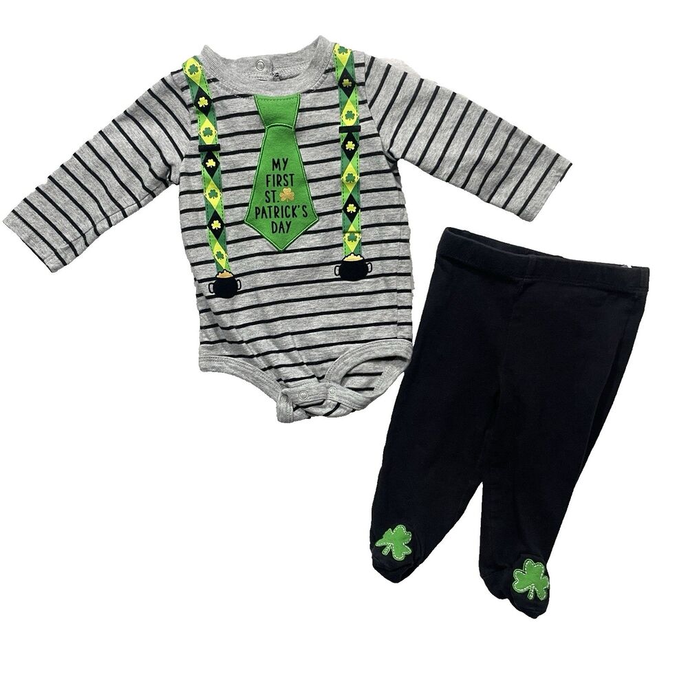 Koala Kids Baby Boy St. Patrick's Day Striped Cotton One Piece Bodysuit 0-3M